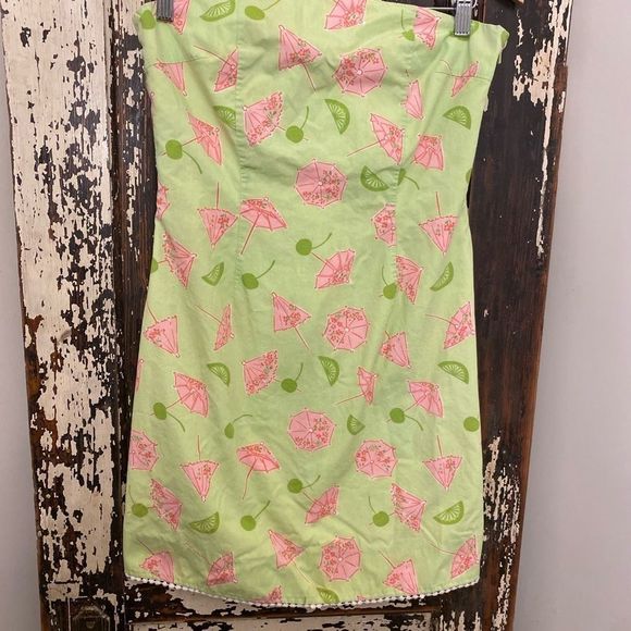 Lilly Pulitzer drink umbrella strapless dress.
